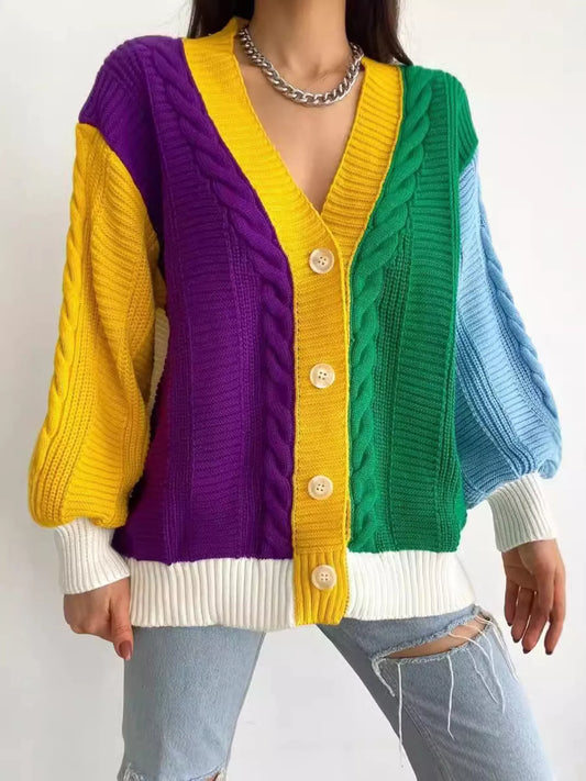 Women's Color Block Button Down Cable-Knit Cardigan — women's knitwear Australia