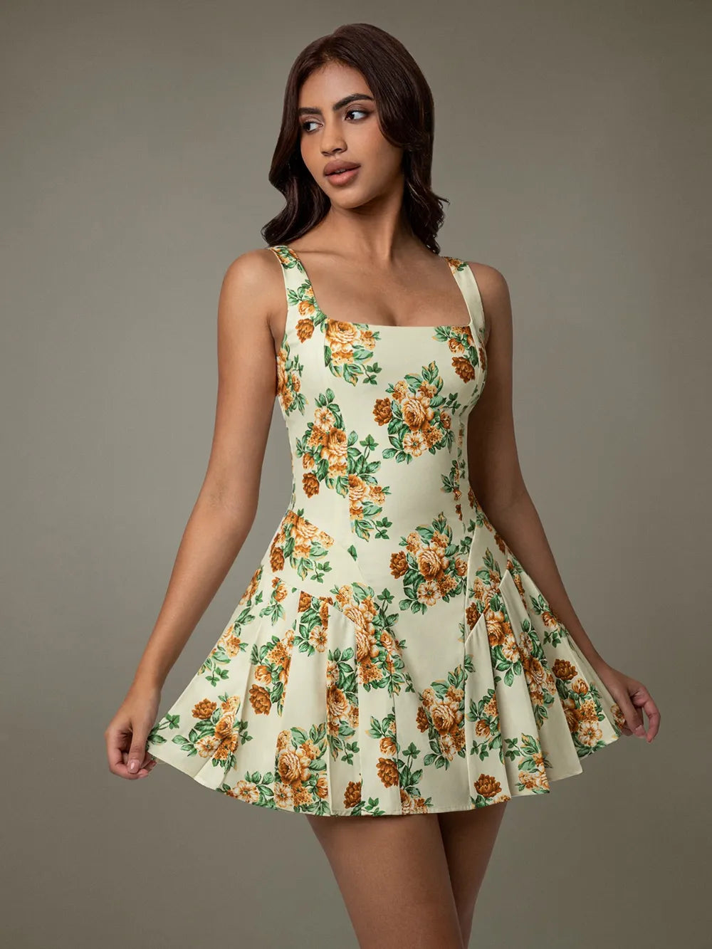 Women's Floral Sleeveless Mini Pleated Dress — Chic and Unique AU