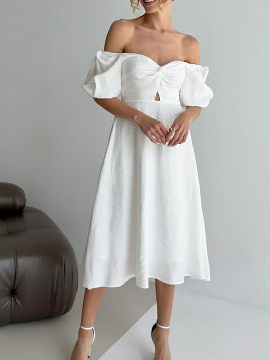 Twisted Front Puff Sleeve Midi Dress — women's casual dress Australia