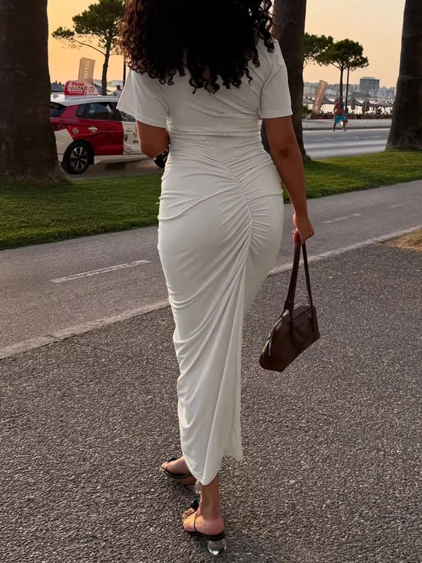 Women's Ruched Short Sleeve Maxi Dress — Chic and Unique AU