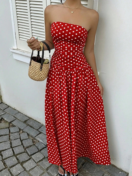 Polka Dot Strapless Maxi Dress — women's casual dress Australia