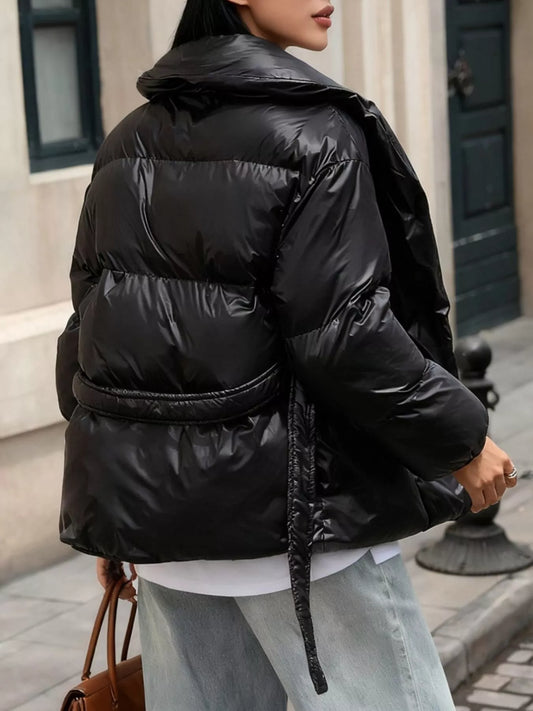 Long Sleeve Belted Puffer Jacket — women's jacket Australia