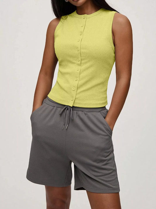 Ribbed Button-Front Sleeveless Tank — women's tank top Australia