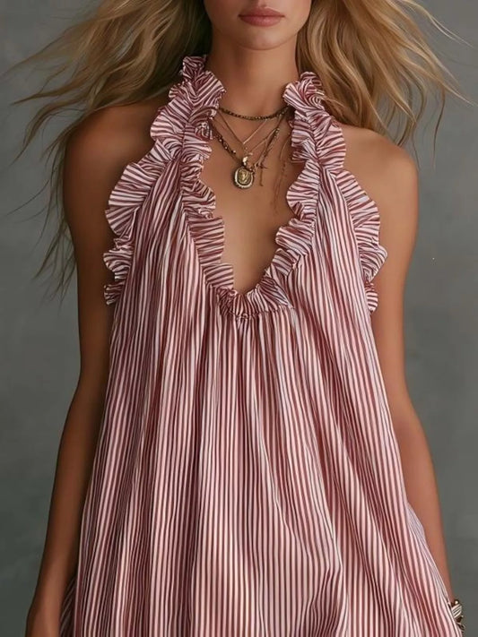 Women's Full Size Ruffled Trim Halter Neck Mini Dress Plus Size — Chic and Unique AU