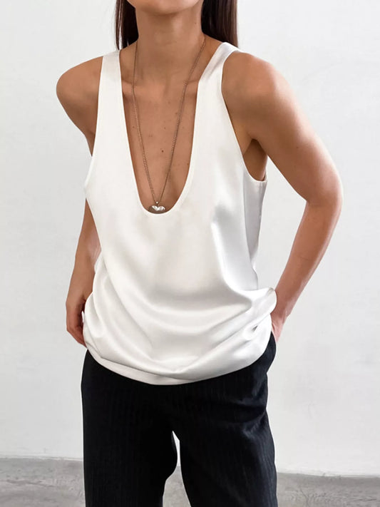 Satin Deep V-Neck Tank — women's tank top Australia