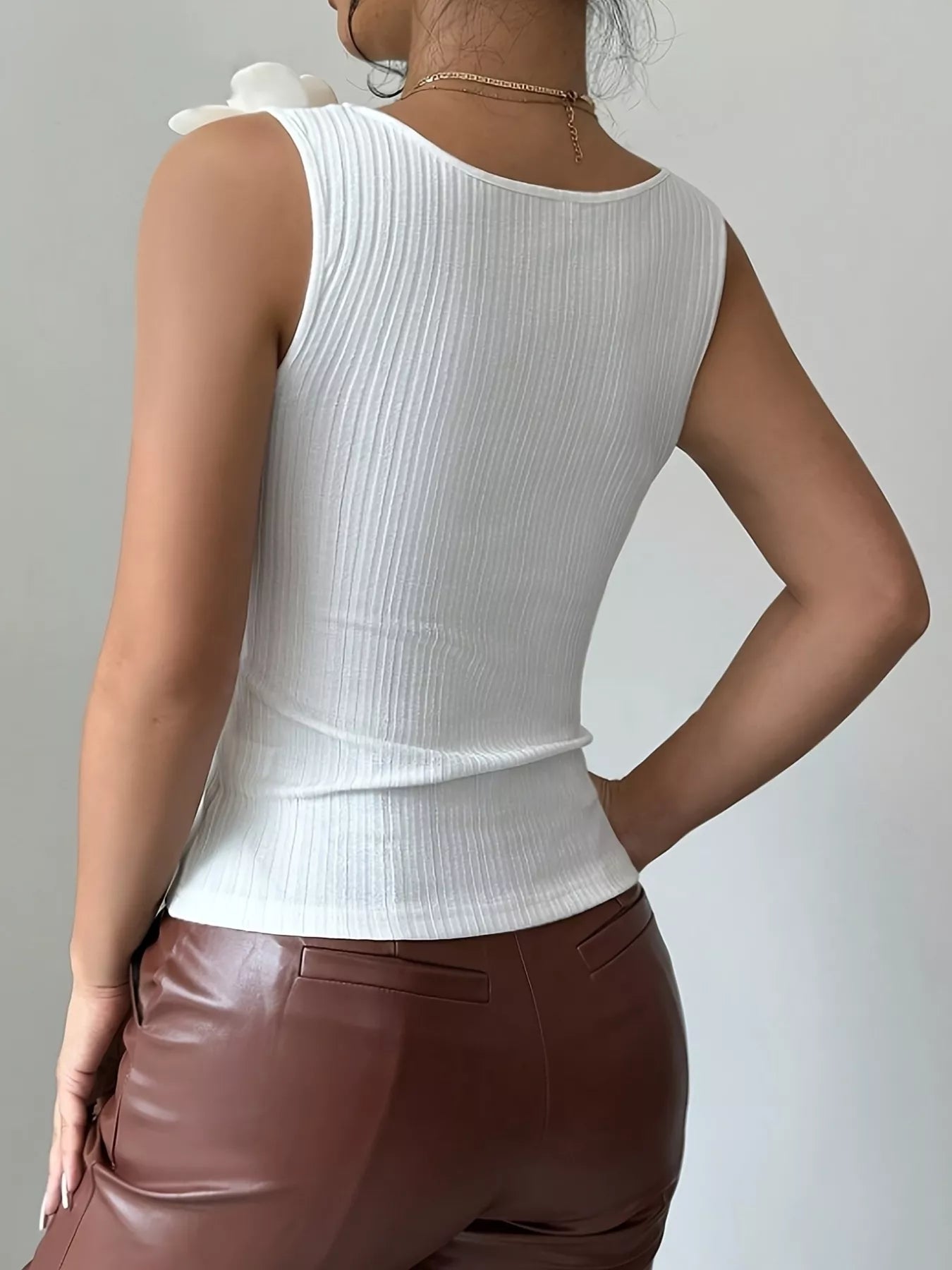 Floral Applique Ribbed Tank Top — women's tank top Australia