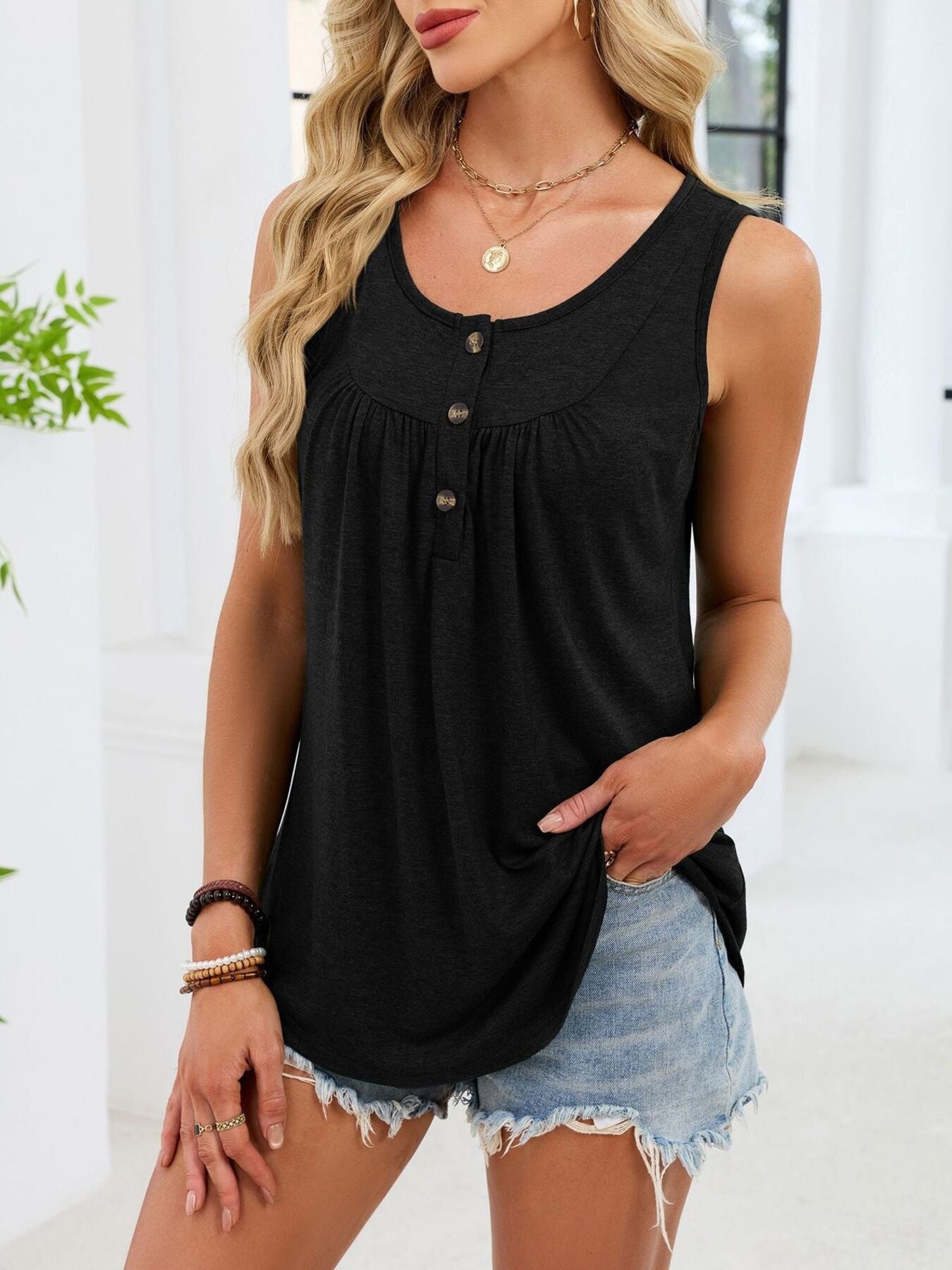 Button Detail Round Neck Tank — women's tank top Australia