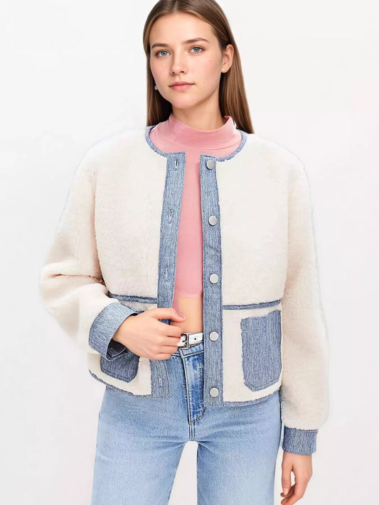 Contrast Trim Teddy Jacket — women's jacket Australia