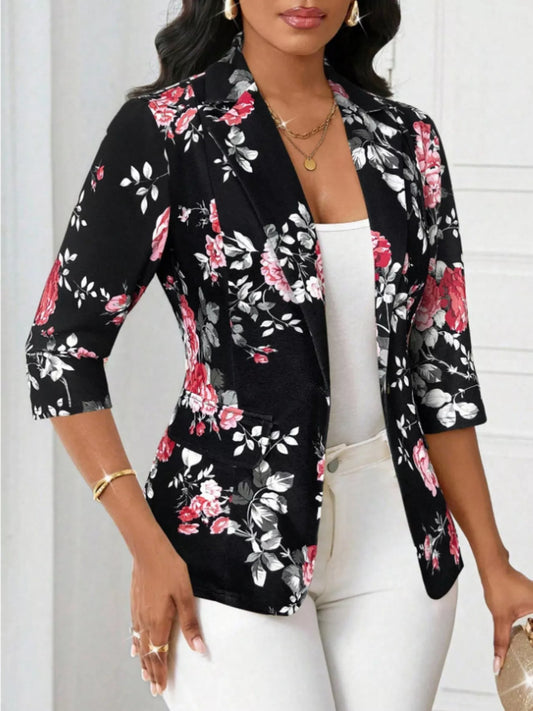 Floral Print One Button Casual Blazer — women's blazer Australia