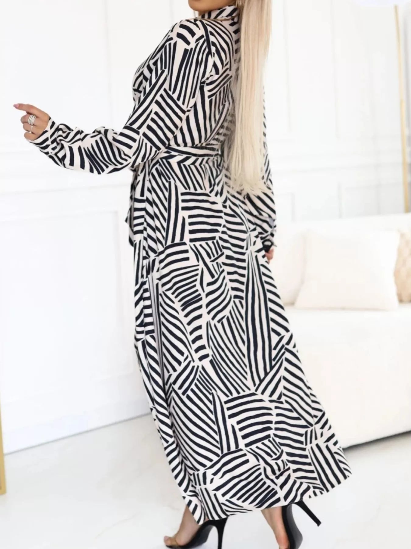 Women's Geometric Print Belted Maxi Shirt Dress — Chic and Unique AU