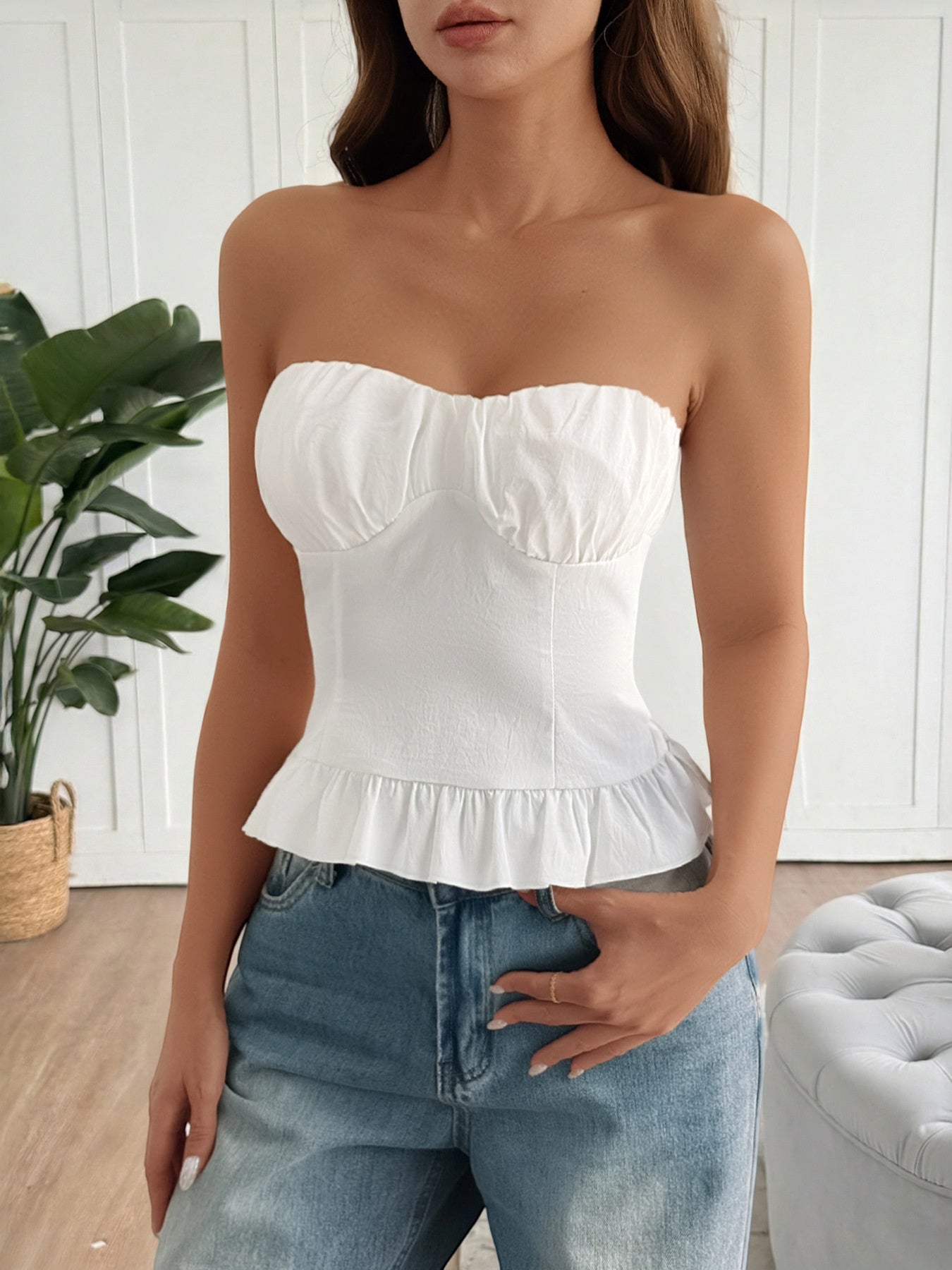Ruffled Hem Tube Top — women's top Australia