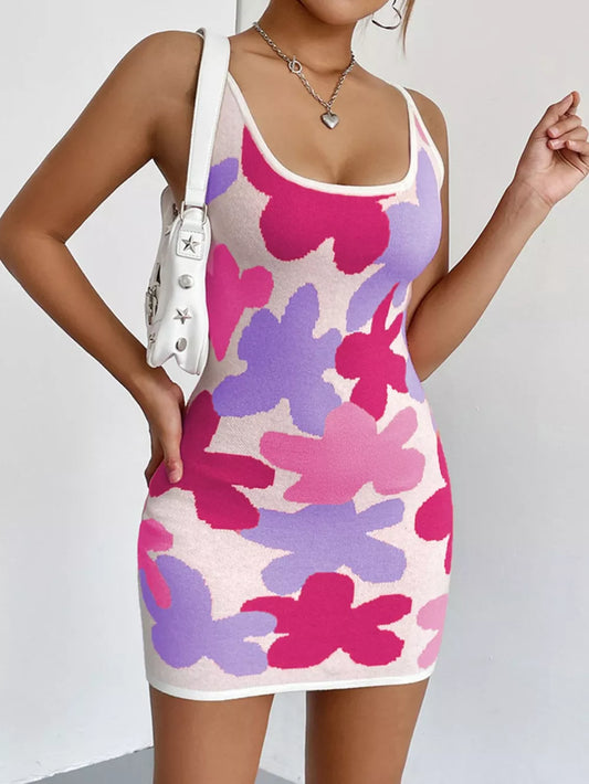 Women's Floral Knit Scoop Neck Mini Dress — Chic and Unique AU