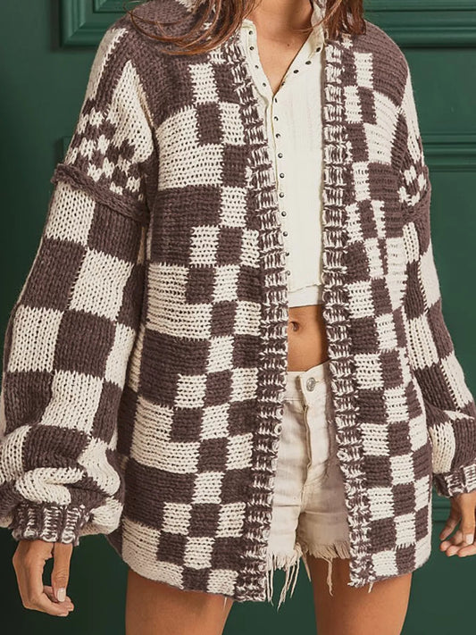 Women's Checkerboard Pattern Sweater Cardigan — women's knitwear Australia
