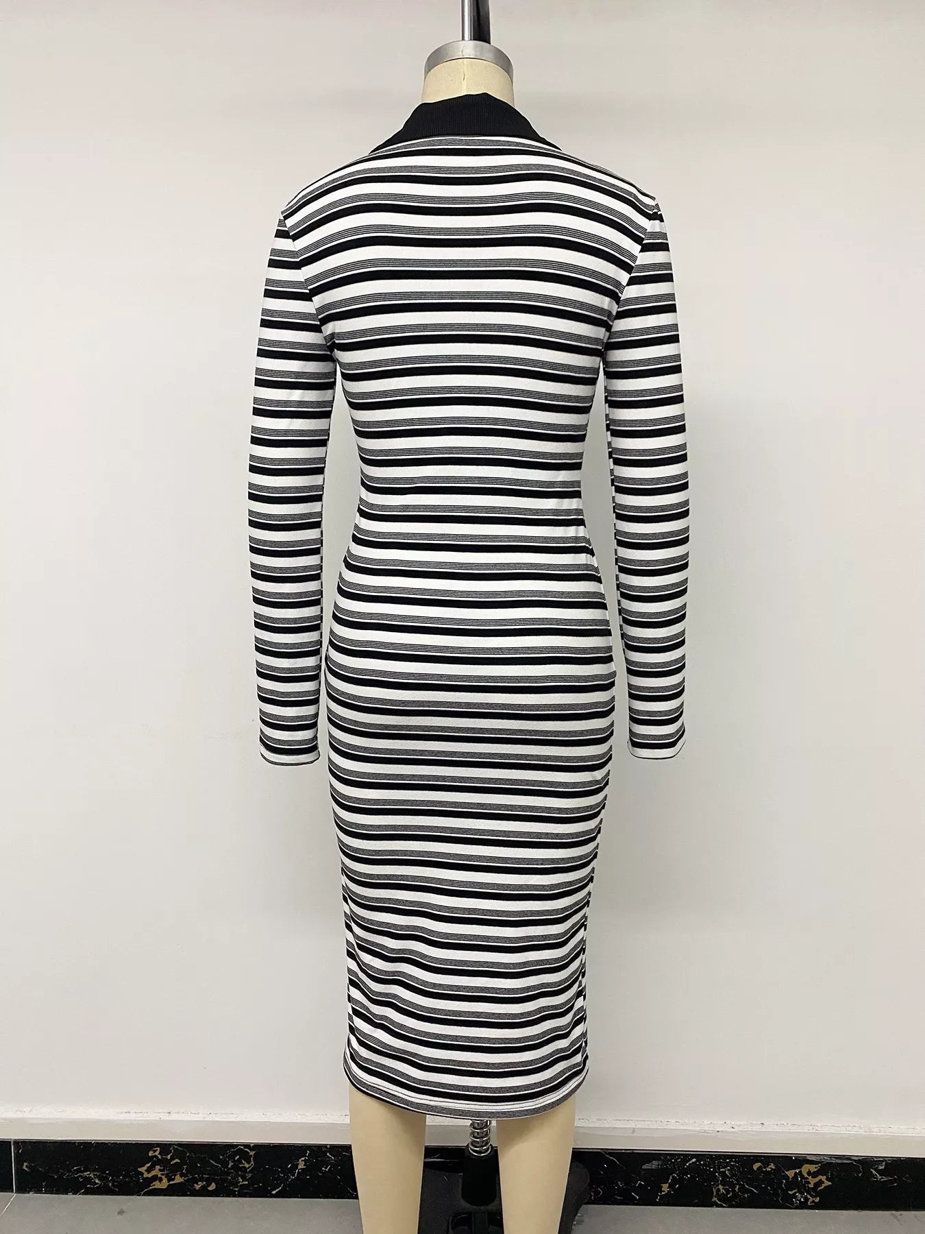Women's Striped Polo Collar Midi Dress — Chic and Unique AU