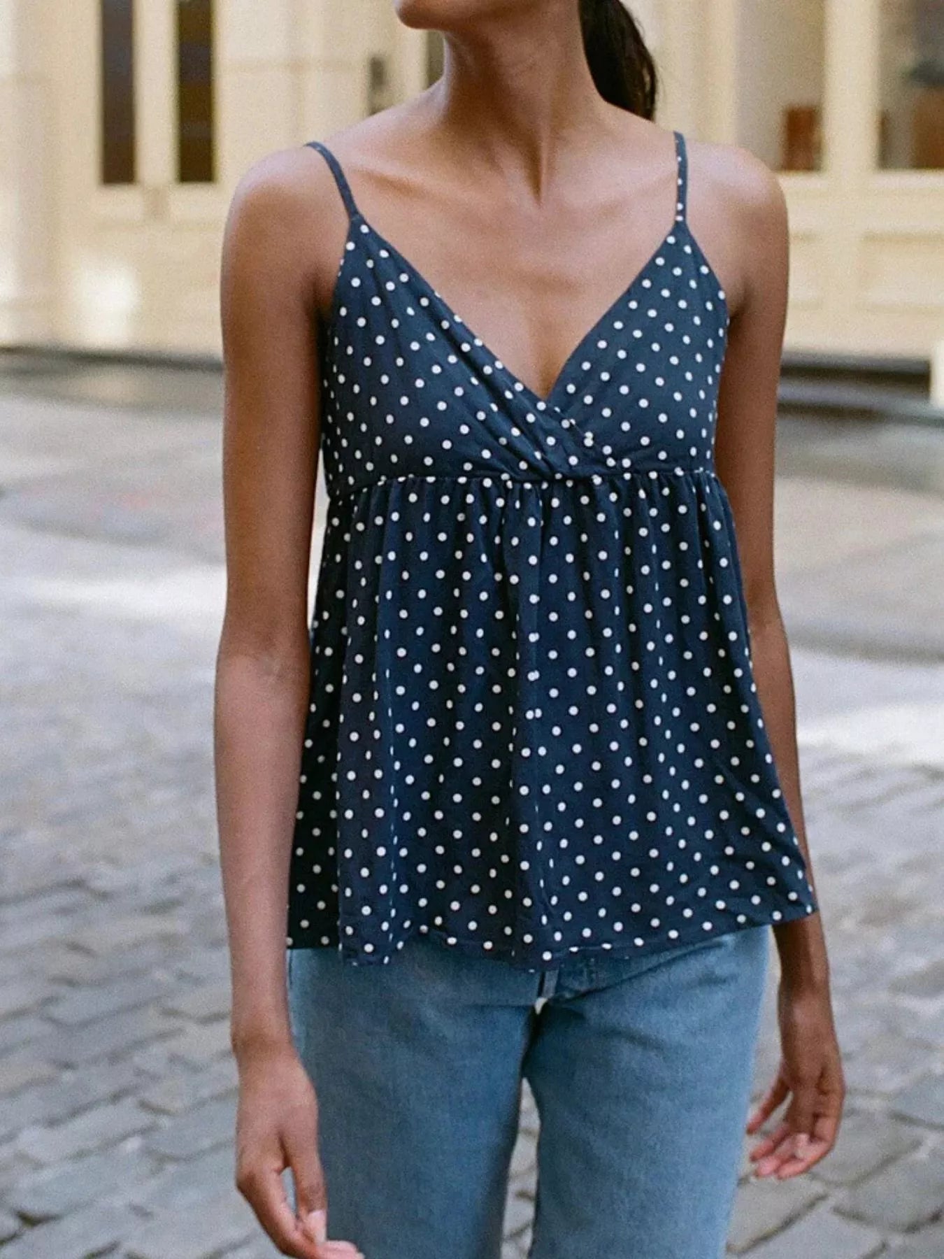 Polka Dot V-Neck Flowy Cami — women's cami Australia