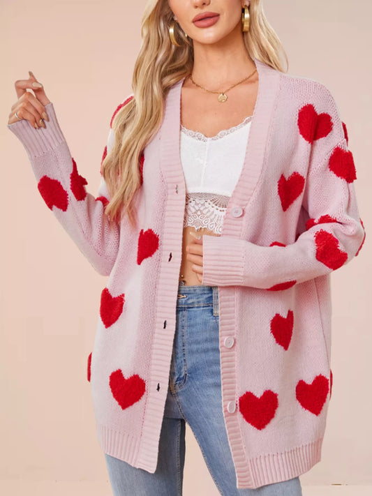 Women's Heart Pattern Knit Button-Up Cardigan — women's knitwear Australia