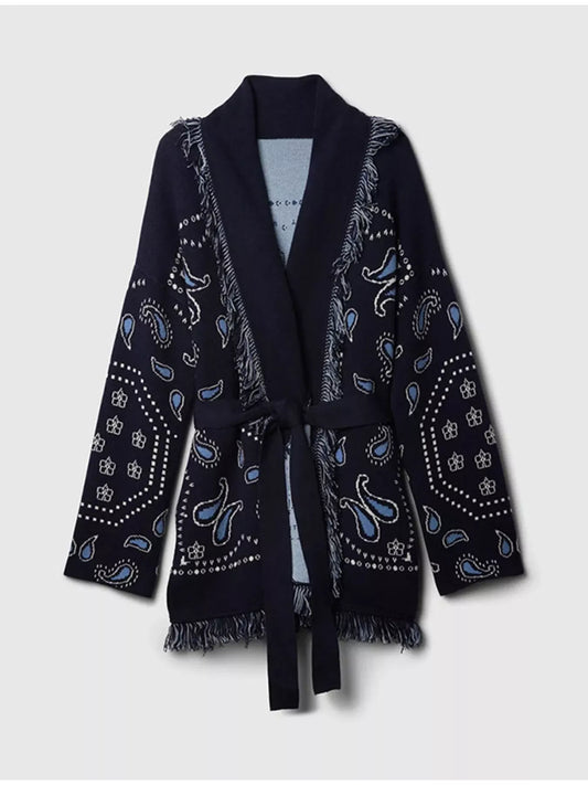 Women's Printed Fringe Long Sleeve Cardigan — women's knit cardigan Australia