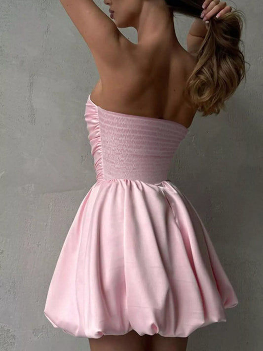 Women's Strapless Ruched Mini Bubble Dress — Chic and Unique AU