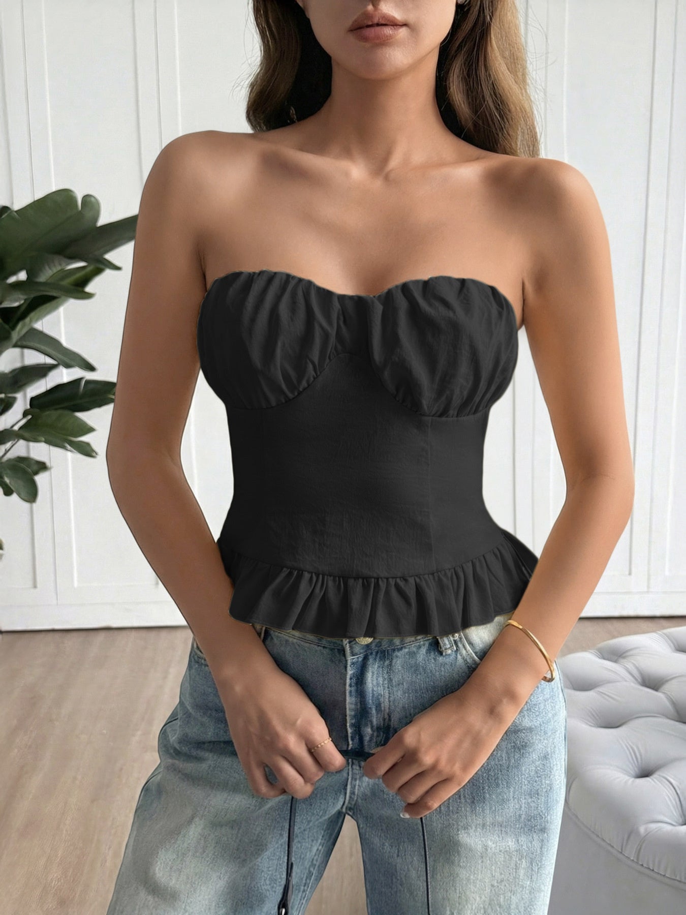 Ruffled Hem Tube Top — women's top Australia