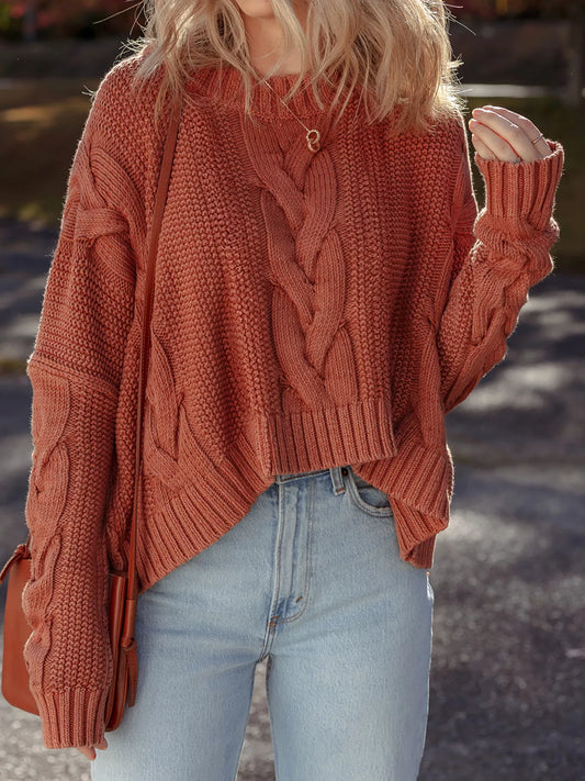 Cable-Knit Chunky Fit Slouchy Textured Sweater — women's knit sweater Australia