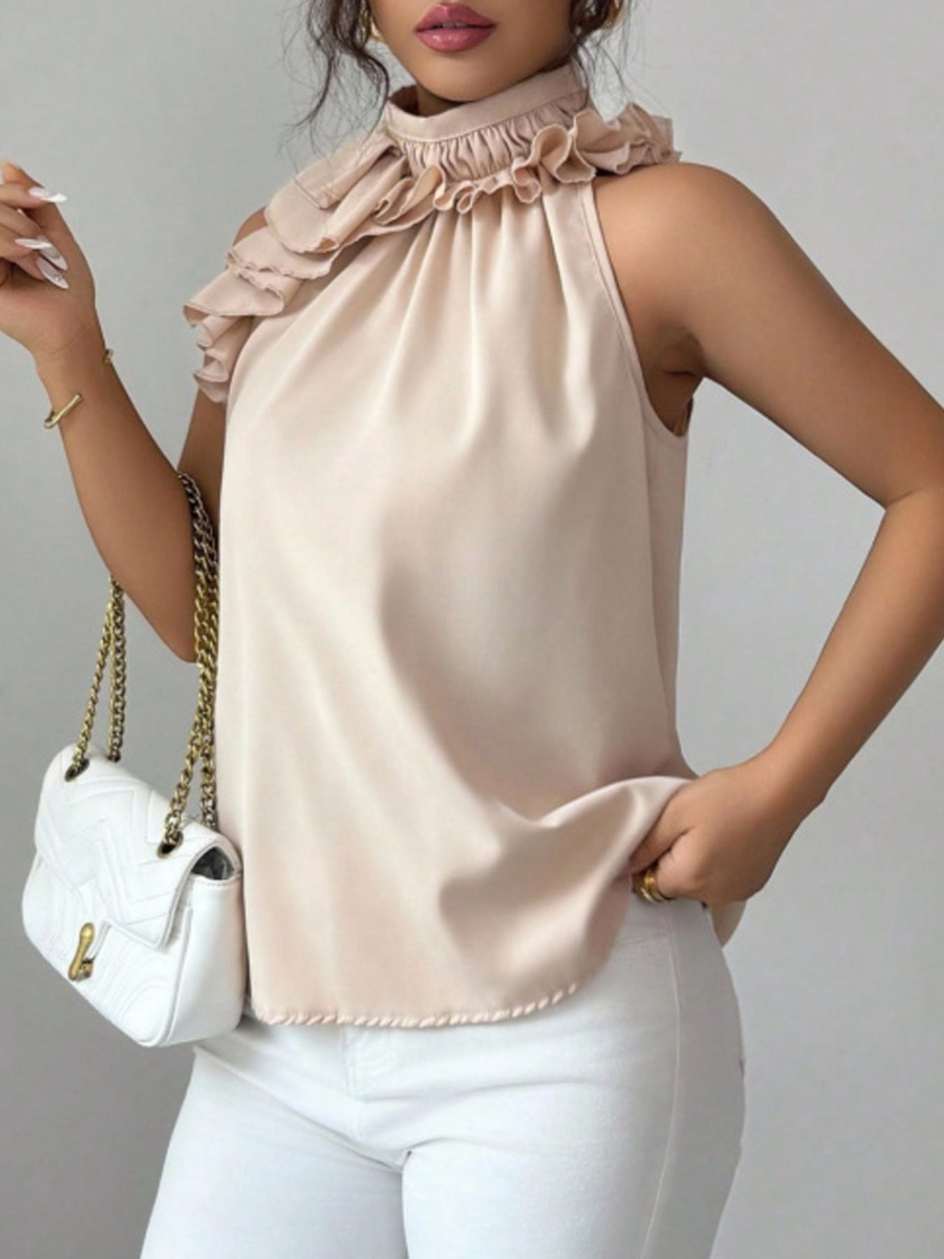 Ruffle High Neck Sleeveless Top — women's top Australia