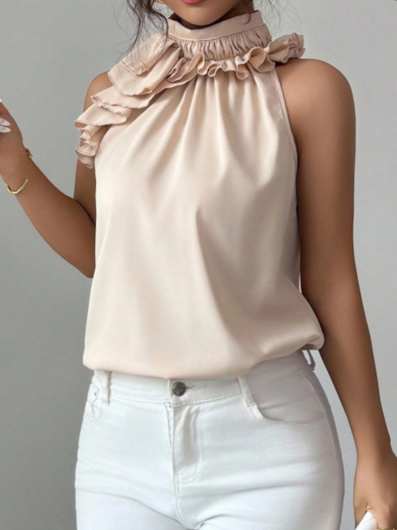 Ruffle High Neck Sleeveless Top — women's top Australia