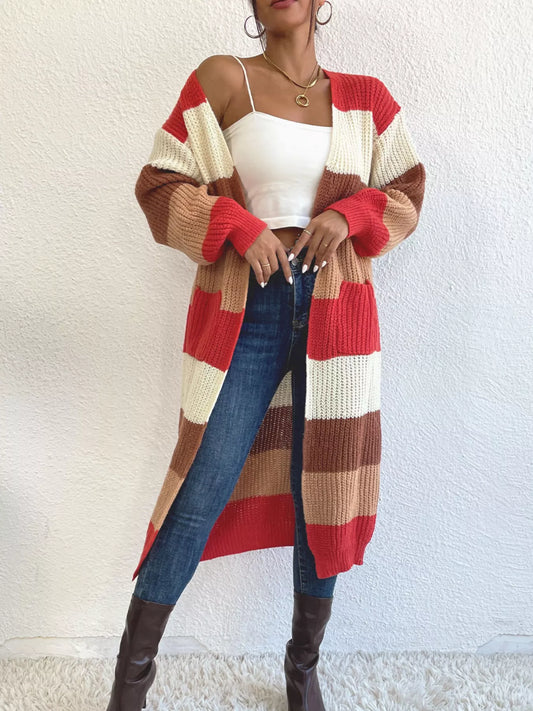 Women's Striped Color Block Open Front Knit Cardigan — women's knit cardigan Australia