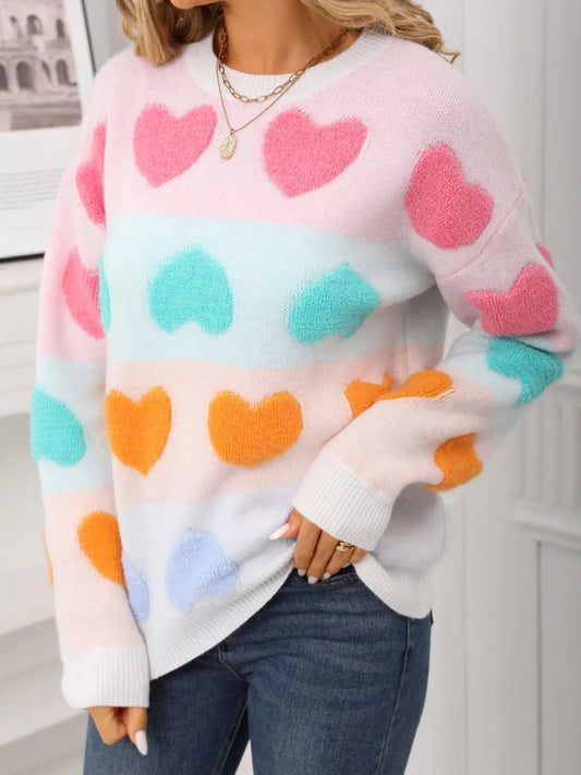 Women's Valentine's Day Heart Pattern Fuzzy Knit Sweater — women's knitwear Australia