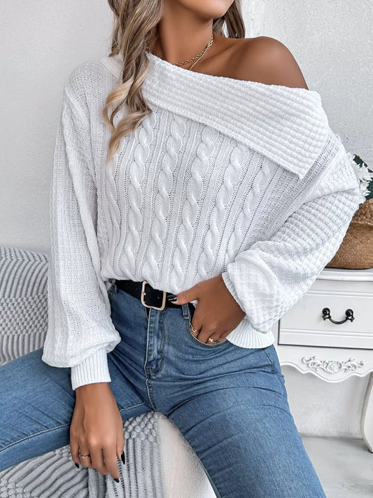 Off-Shoulder Cable Knit Sweater — women's knit sweater Australia