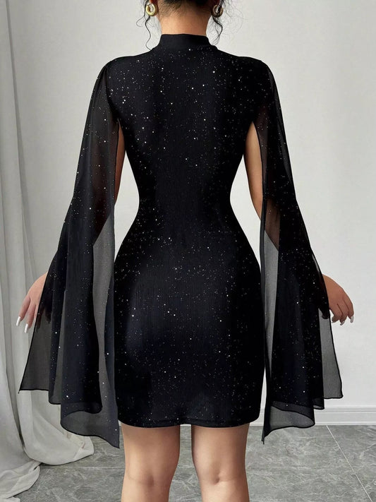 Women's Cutout Bodycon Mini Dress with Cape Sleeves — Chic and Unique AU
