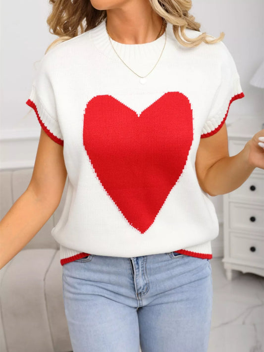 Women's Valentine's Day Heart Graphic Short Sleeve Sweater — women's knitwear Australia