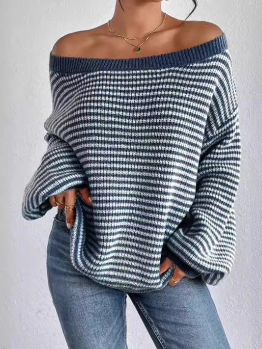 Women's Striped Boat Neck Sweater — women's knitwear Australia
