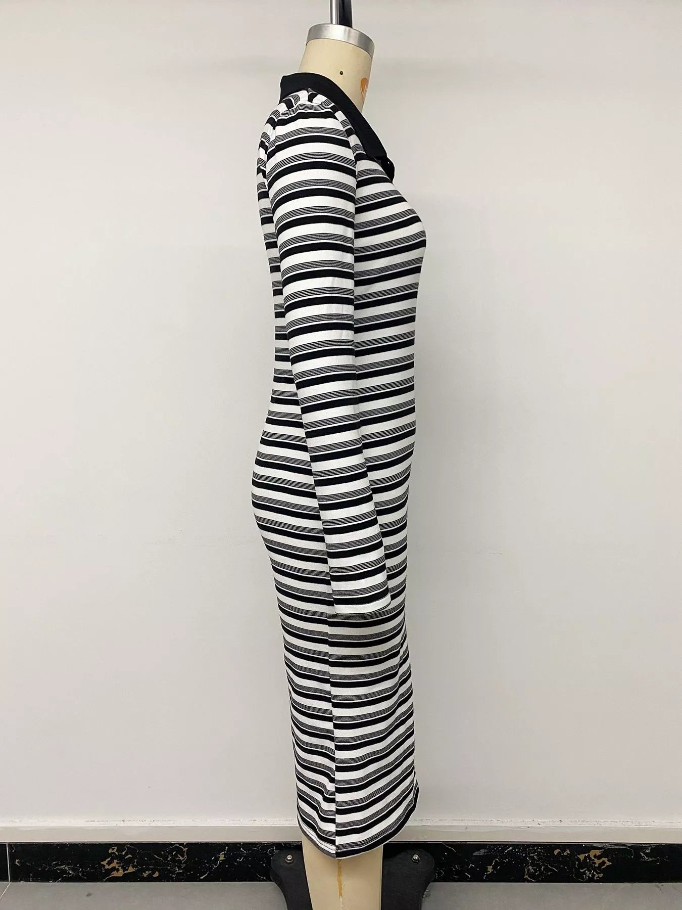 Women's Striped Polo Collar Midi Dress — Chic and Unique AU