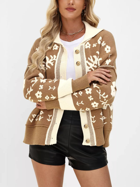 Women's Floral Pattern Button-Down Cardigan — women's knitwear Australia
