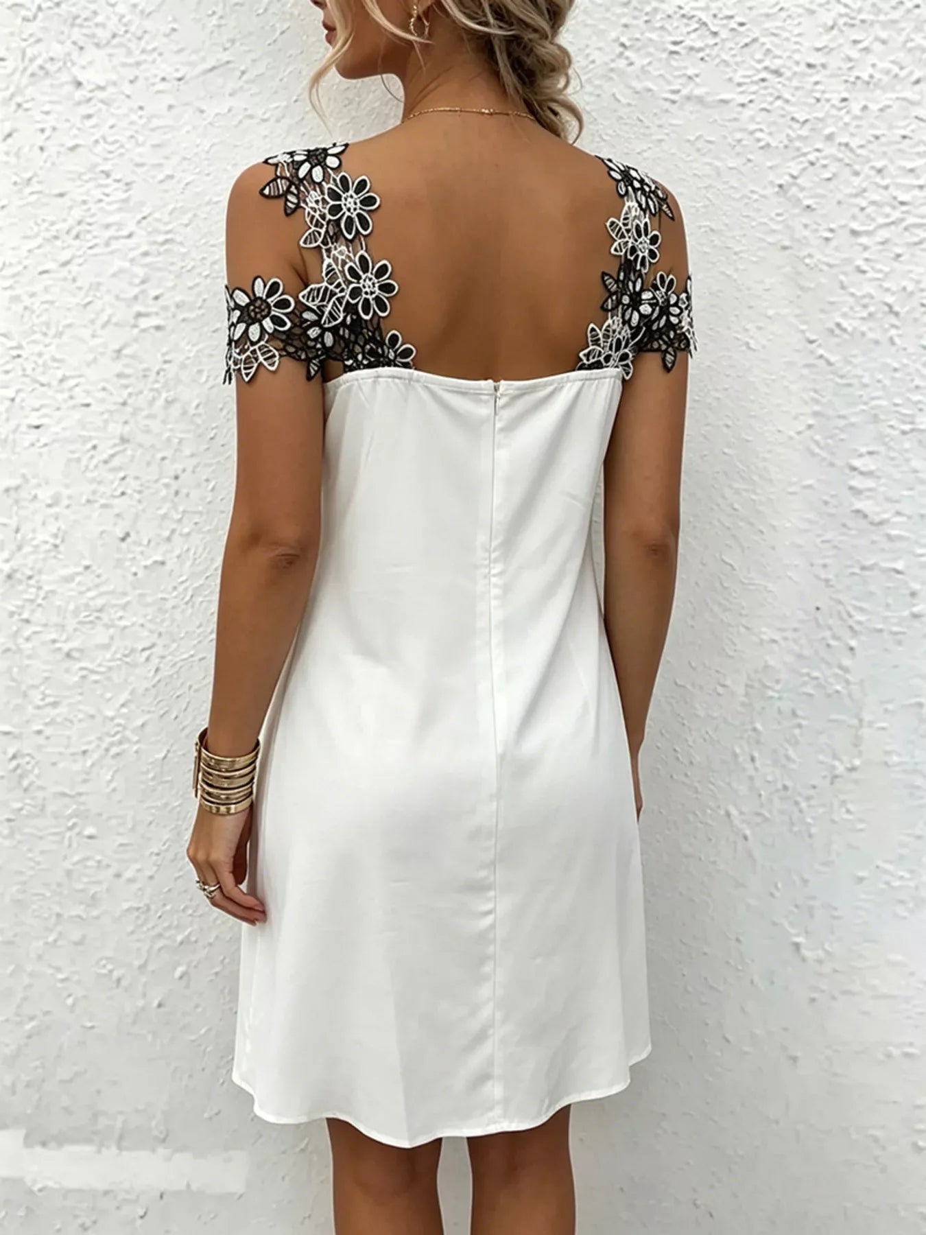 Women's Lace Floral Trim Cold Shoulder Mini Dress — Chic and Unique AU