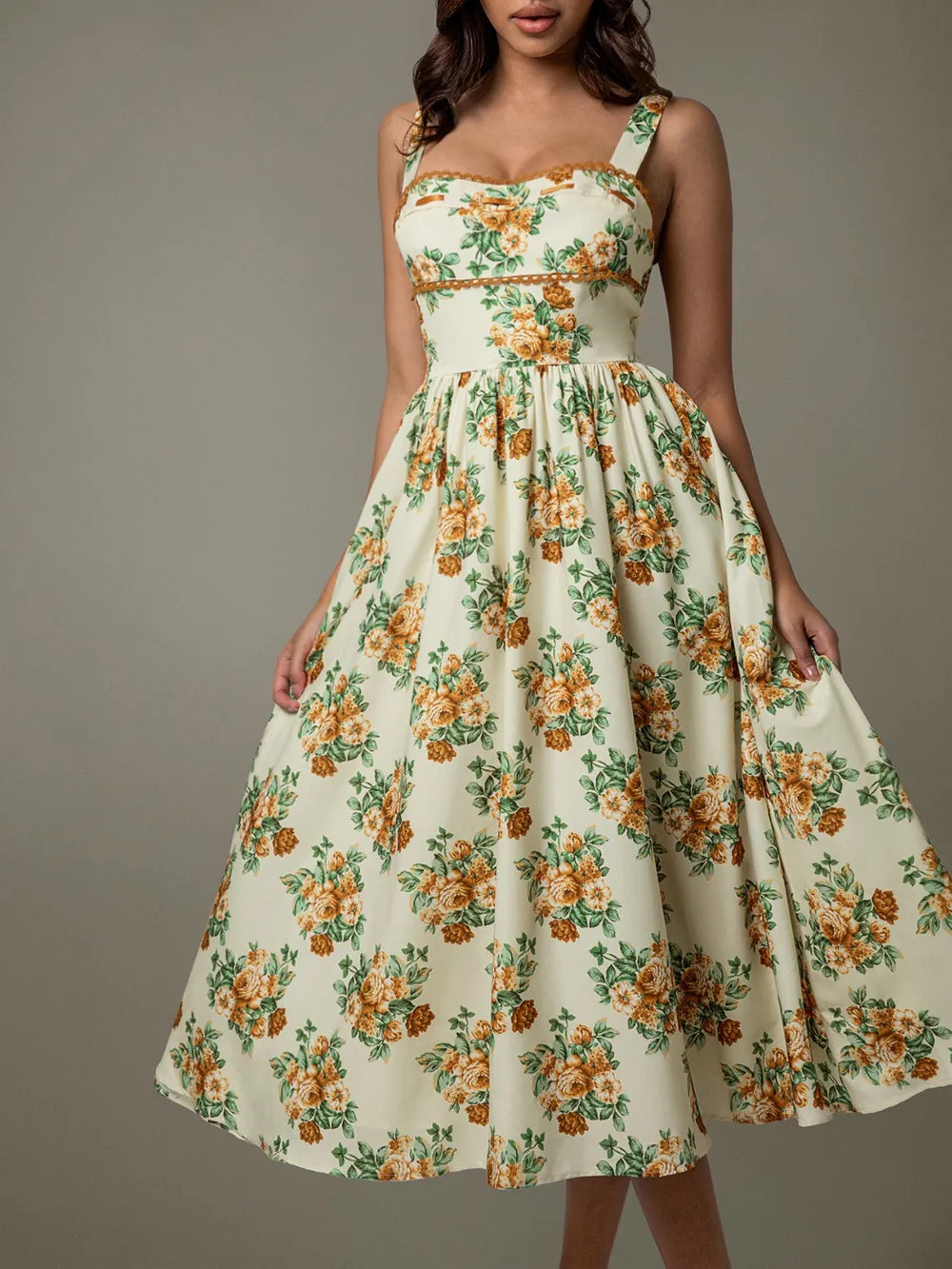 Women's Lace Trim Floral Sleeveless Midi Dress — Chic and Unique AU