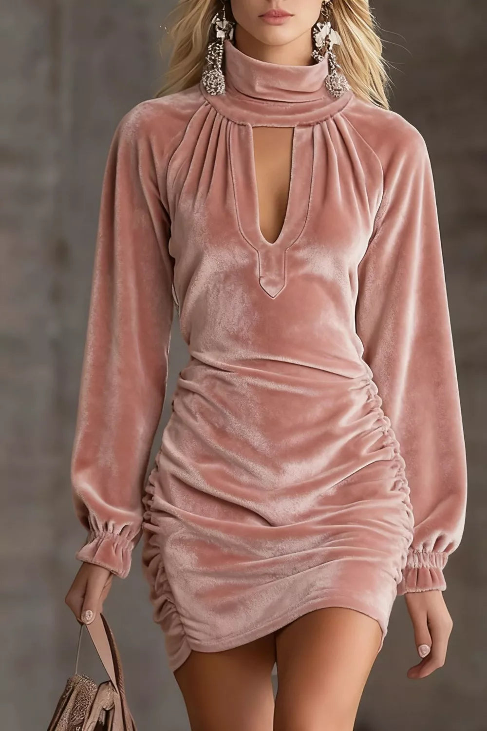 Women's Elegant Velvet Ruched Mini Dress — Chic and Unique AU
