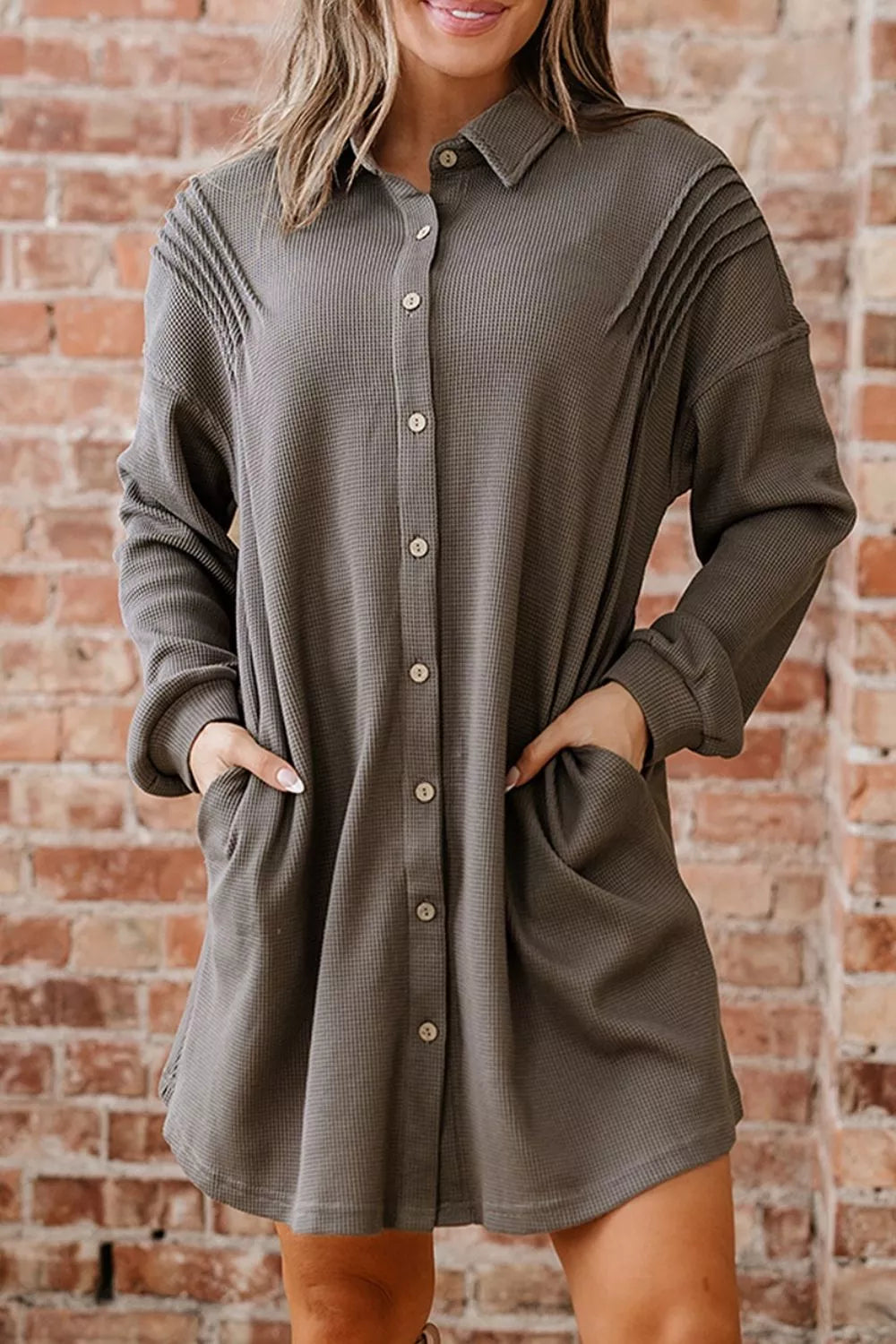 Women's Casual Button-Down Dress with Pockets — Chic and Unique AU
