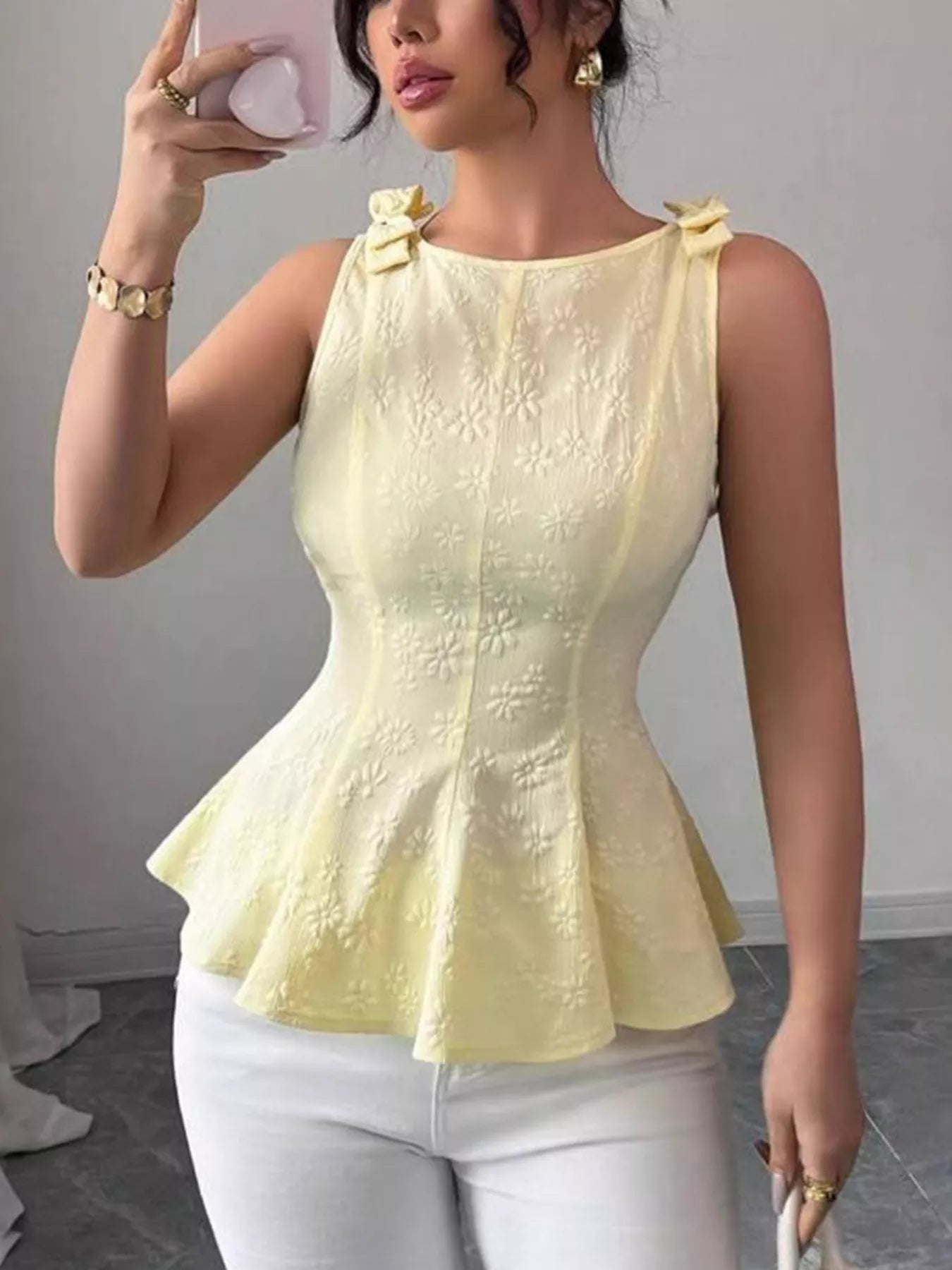 Bow Shoulder Peplum Tank — women's tank top Australia