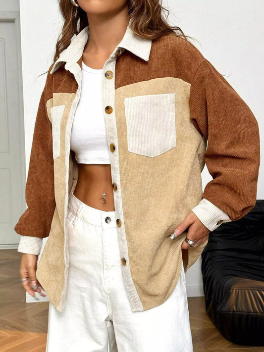 Color Block Corduroy Button-Up Jacket — women's jacket Australia