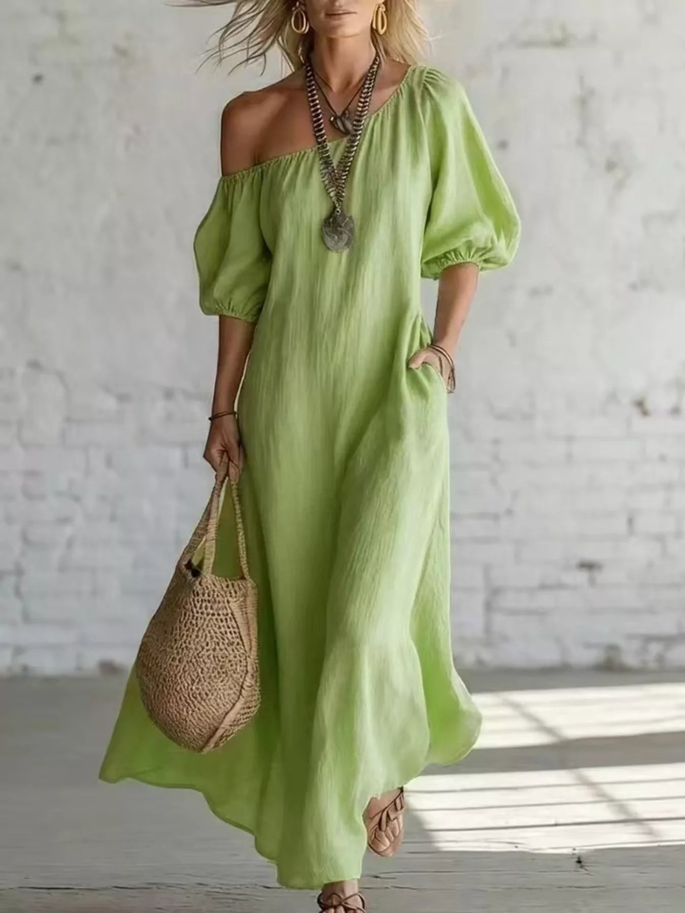 Women's One-Shoulder Puff Sleeve Maxi Dress — Chic and Unique AU