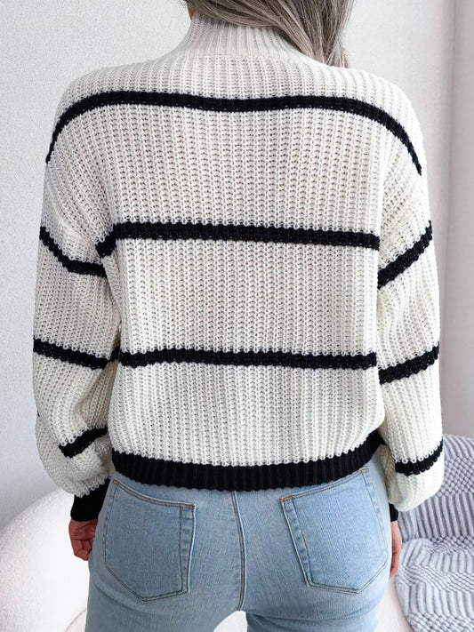 Women's Striped Mock Neck Knit Sweater — women's knitwear Australia