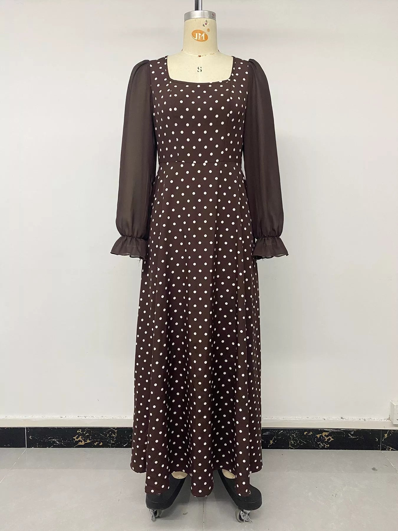 Women's Polka Dot Square Neck Long Sleeve Maxi Dress — Chic and Unique AU