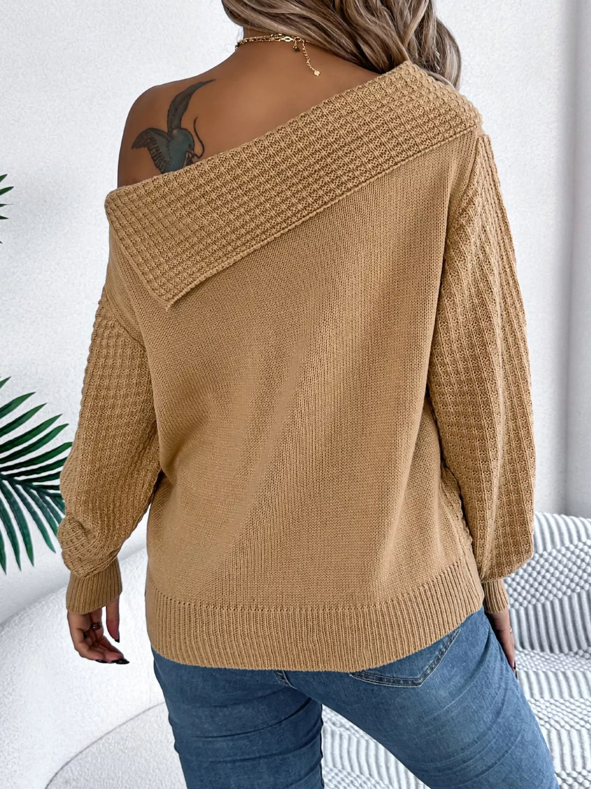 Women's Off-Shoulder Cable Knit Sweater — women's knit sweater Australia