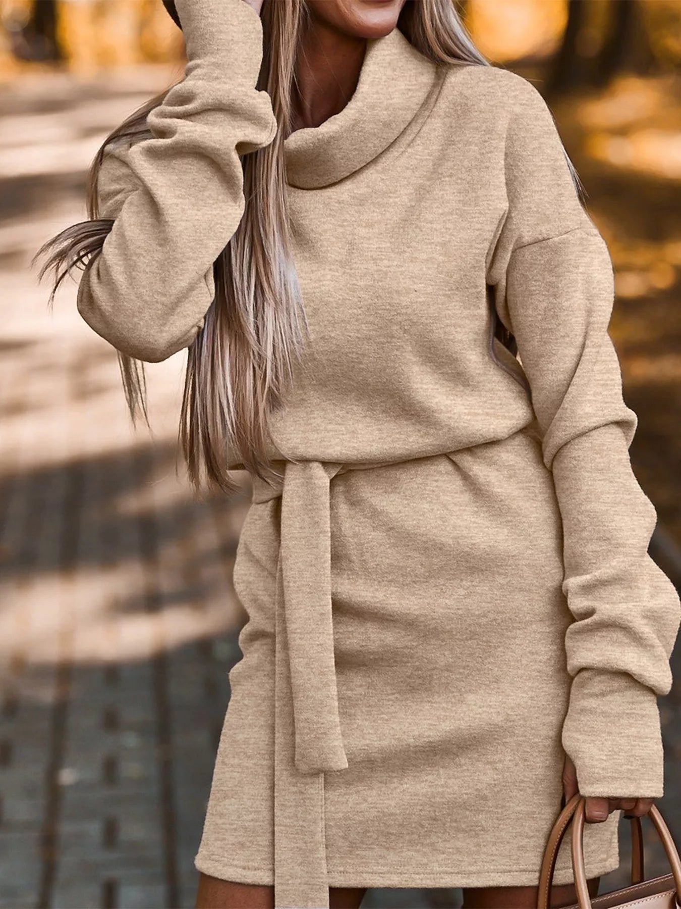 Women's Turtleneck Belted Knit Dress — Chic and Unique AU