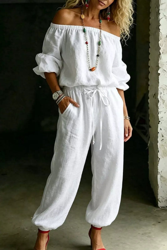 Full Size Off-Shoulder Top and Pants Set Plus Size — women's co-ord set Australia