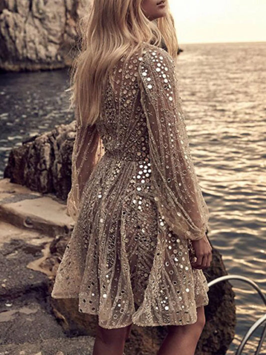 Women's Sequin Deep V-Neck Mini Dress — Chic and Unique AU