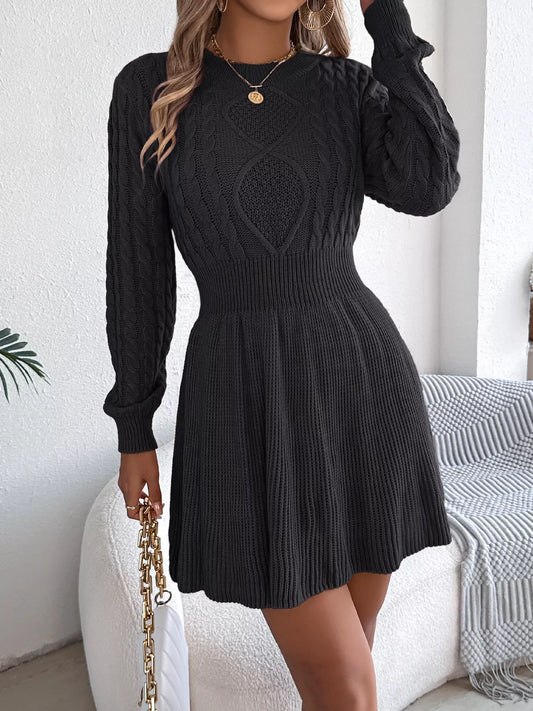 Cable Knit Long Sleeve Sweater Dress — women's knit sweater dress Australia