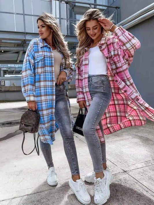 Plaid Button Up Longline Shacket — women's jacket Australia