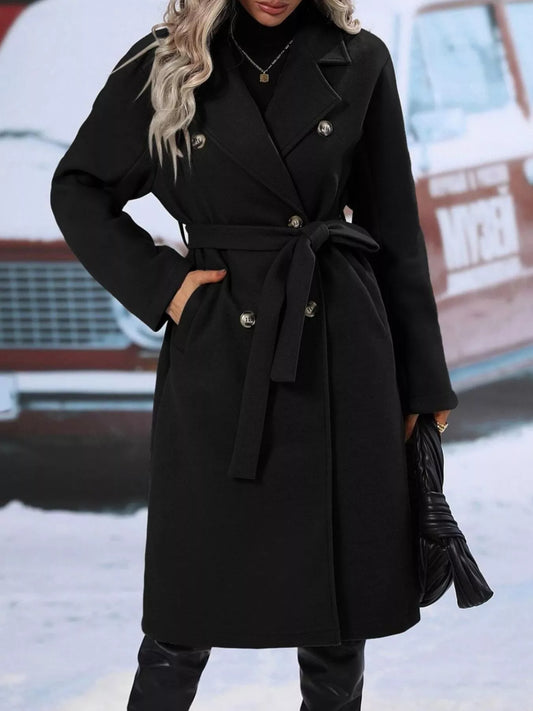 Double-Breasted Tie Waist Coat — women's coat Australia